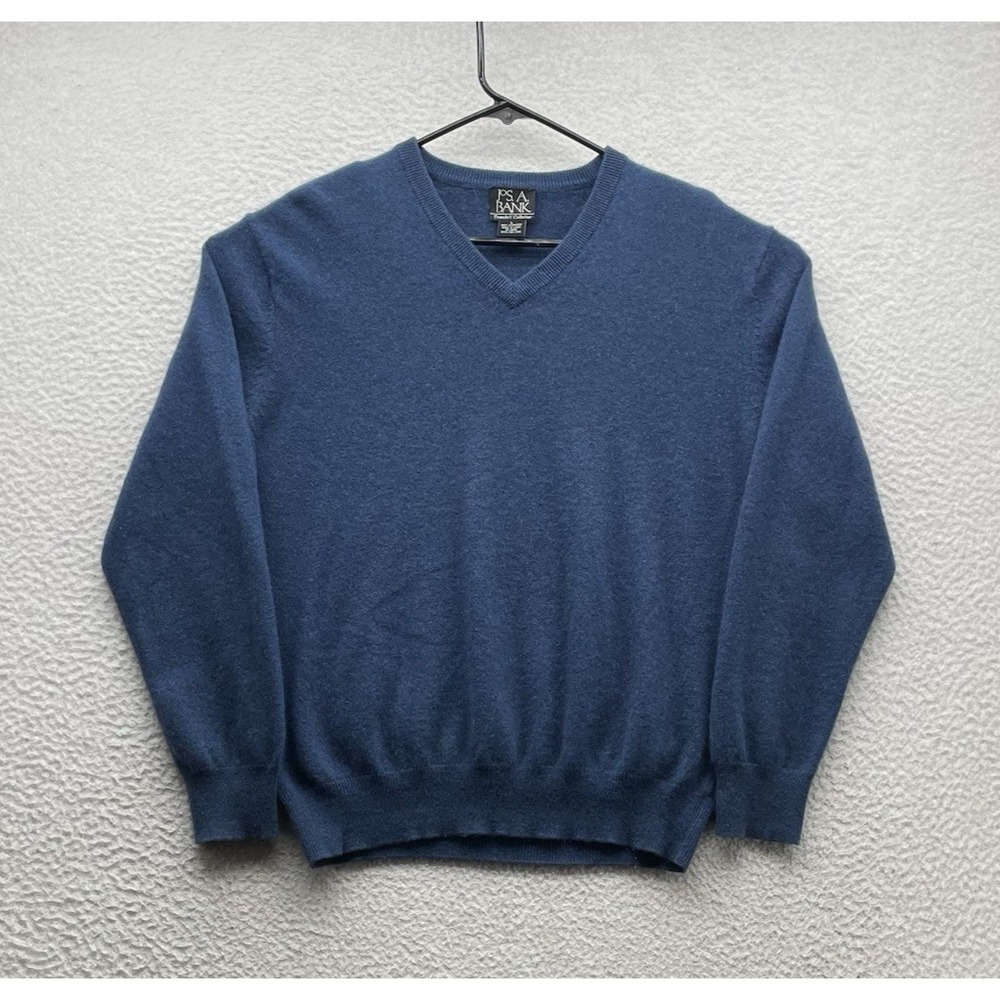 Jos A Banks Cashmere Sweater Mens Large L Travelers Collection Blue V-Neck Soft